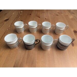 Arzberg Germany Porcelain Demitasse Cups w Silver Plated Basket Liners Lot Of 8